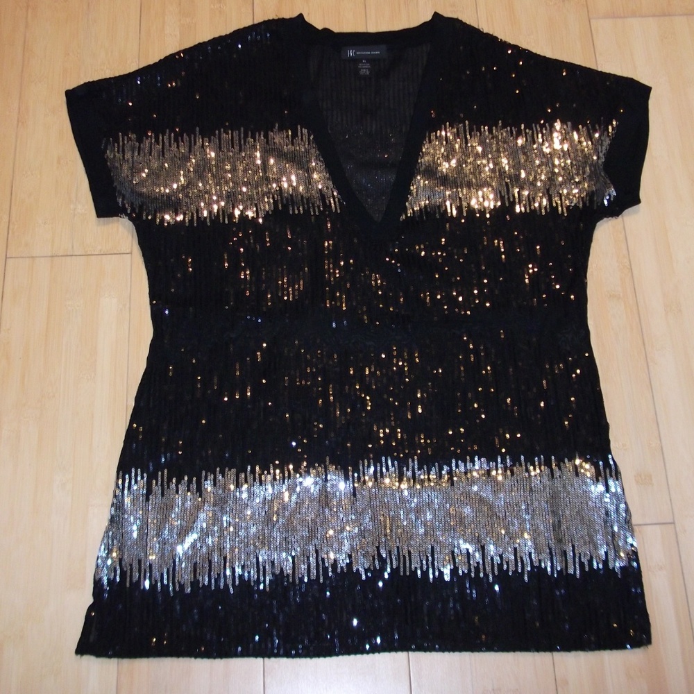 INC Size XL Silver Black Sequin Dress Tunic Top - Picture 8 of 8